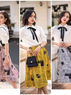 Set áo sơ mi trắng chân váy báo in