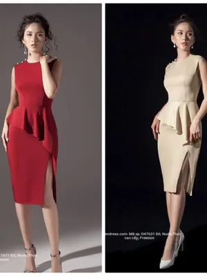 Đầm ôm body kiểu peplum xẻ tà kết ngọc 1 vai