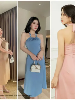 Đầm Xoè Lụa Dây Cột Cổ Yếm
