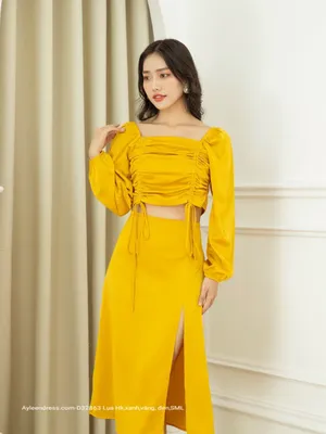Set áo dây rút chân váy xẻ tà