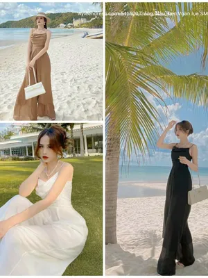 Jumpsuit dài ống loe rộng hai tầng áo hai dây cổ đổ