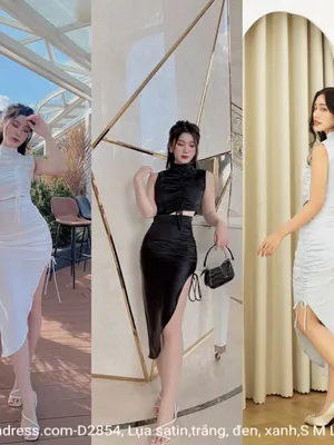 Set áo crop top dây rút chân váy tag xéo