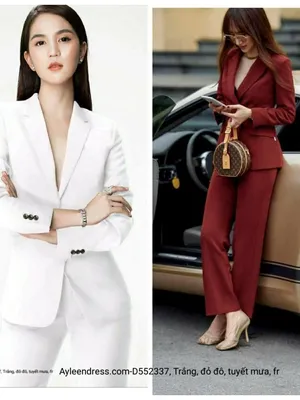 Set vest tay dài quần ôm màu đỏ đô sang trọng