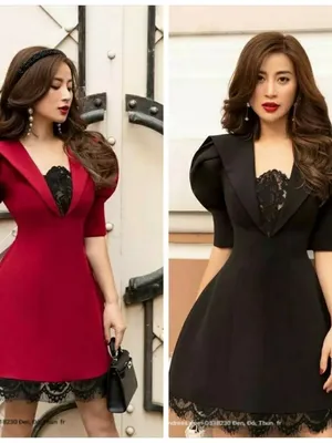 Đầm xòe kiểu tay phồng phối ren ngực và lai