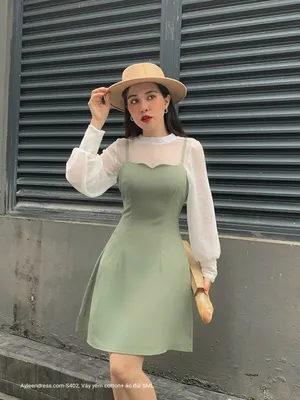 Sét 2 món váy yếm áo đũi mỏng tay dài