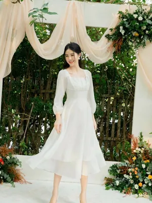 Đầm tay phồng ngực xếp ly tiểu thư