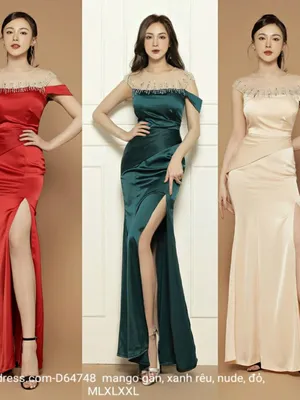 Đầm dạ hội kết pha lê xếp ly eo bản to rớt 1 vai