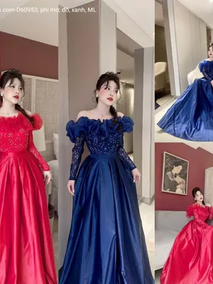 Đầm xoè trễ vai phối voan kiếng