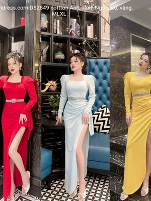 Đầm dạ hội tay dài tà xẻ cao