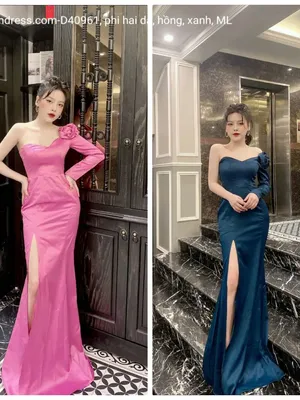 Đầm dạ hội lệch vai đính bông