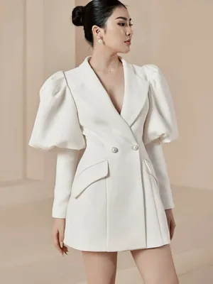 Set đầm vest ôm body tay phồng phối túi nút kèm quần