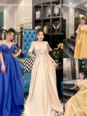 Đầm dạ hội phi rớt vai dáng xòe