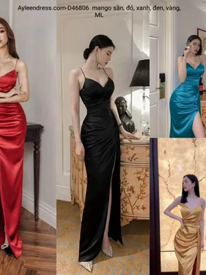 Đầm dạ hội 2 dây xếp ly