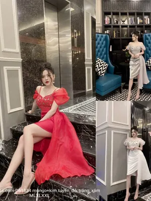 Đầm ôm body xếp ly tà xéo