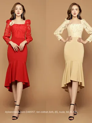 Đầm body đuôi cá cổ vuông ren