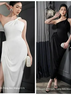 Đầm dạ hội lệch vai xẻ tà nhún eo dự tiệc