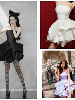 Đầm dự tiệc xòe ngắn cúp ngực tùng xếp phồng