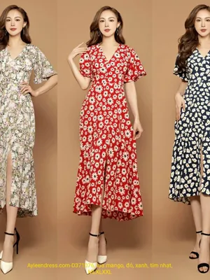 Đầm bông mùa hè đuôi cá xẻ trước