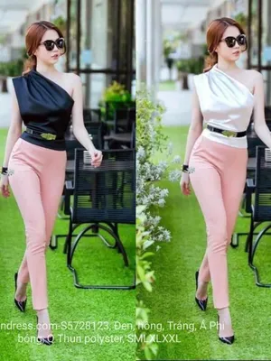 Set rời áo quần Ngọc Trinh kiểu áo lệch vai quần ống ôm xinh xắn