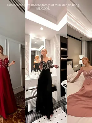 Đầm dạ hội xoè đính kim sa rớt vai