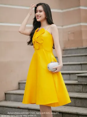 Đầm xòe 2 dây đính hoa lớn trước ngực