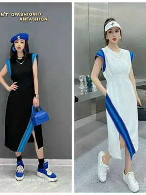 Đầm suông phối viền sọc tay vạc xẻ