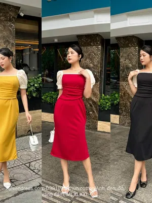 Đầm body cổ vuông tay phối voan