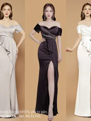 Đầm dạ hội rớt vai tà bèo dài