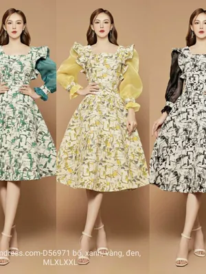 Đầm xoè bố tay voan dài