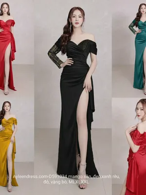 Đầm dạ hội tay dài phối kim tuyến