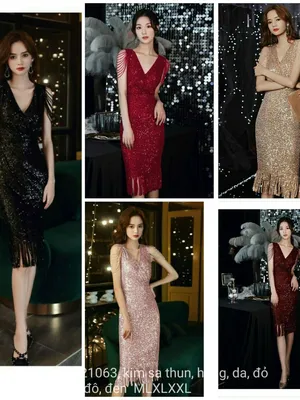 Đầm body kim sa tay pha lê tua rua