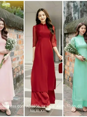 Set áo dài 4 tà tay bồng tơ óng cao cấp