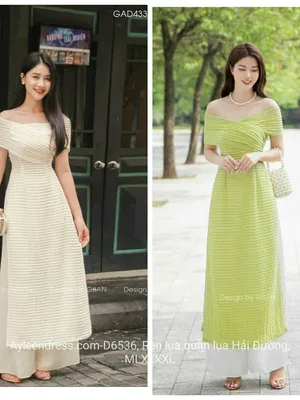 Set áo dài tay ren bẹt vai cao cấp