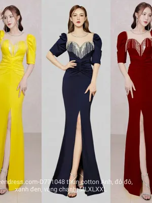 Đầm dạ hội tay phồng kết tua rua