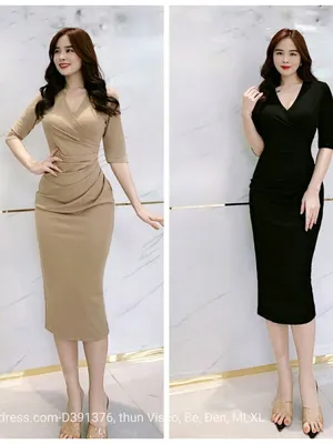 Đầm body nhún eo cổ V tay lỡ