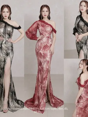 Đầm dạ hội tay dài trễ vai