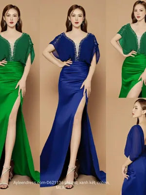 Đầm dạ hội tay cánh dơi xẻ tà