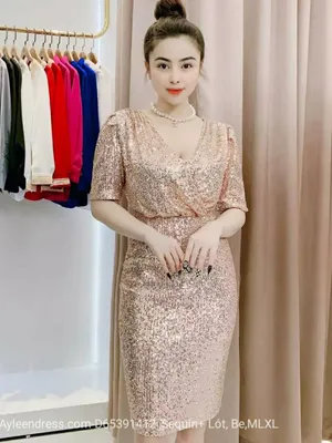Đầm dạ hội kim sa body tay con quyến rũ