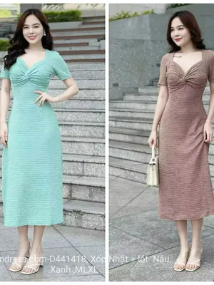 Đầm dài chữ A tay con xoắn ngực