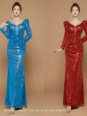 Đầm kim sa tay dài nhún nhún eo