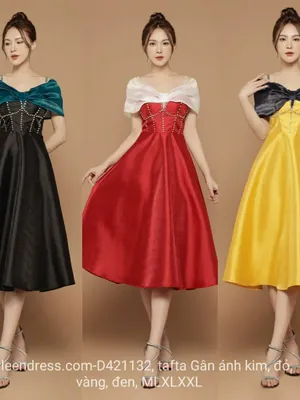 Đầm xoè tafta rớt vai đính đá