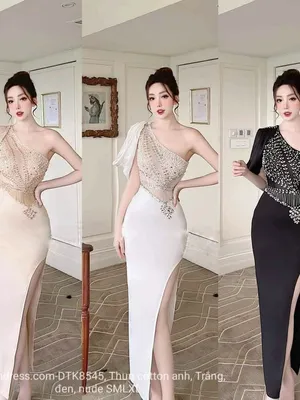 Đầm ôm body dự tiệc lệch vai đính đá ngực eo sang trọng