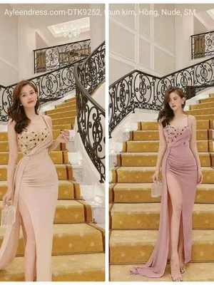 Đầm dạ hội ôm body ánh kim lệch vai đính đá ngực