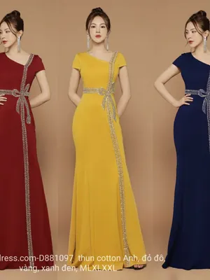Dạ hội cổ xéo kết pha lê nơ dài hình gói quà
