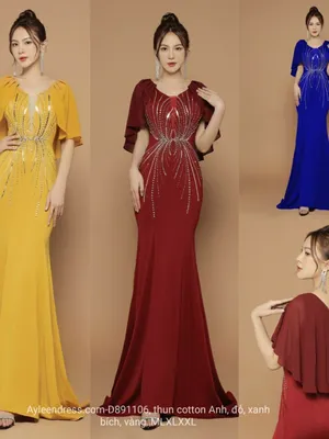 Đầm dạ hội tay choàng kết hoa sen