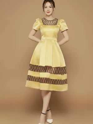 Đầm xoè phi phối lưới caro