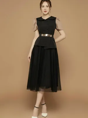 Set áo cổ sen kèm chân váy đen (Belt mua riêng)
