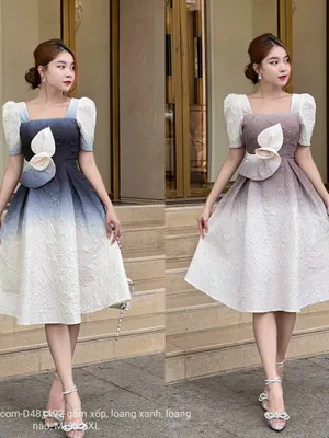 Đầm xoè loang màu đính bồng