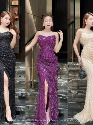 Đầm dạ hội kim sa tua rua