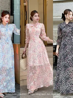 Đầm maxi tay dài cột nơ